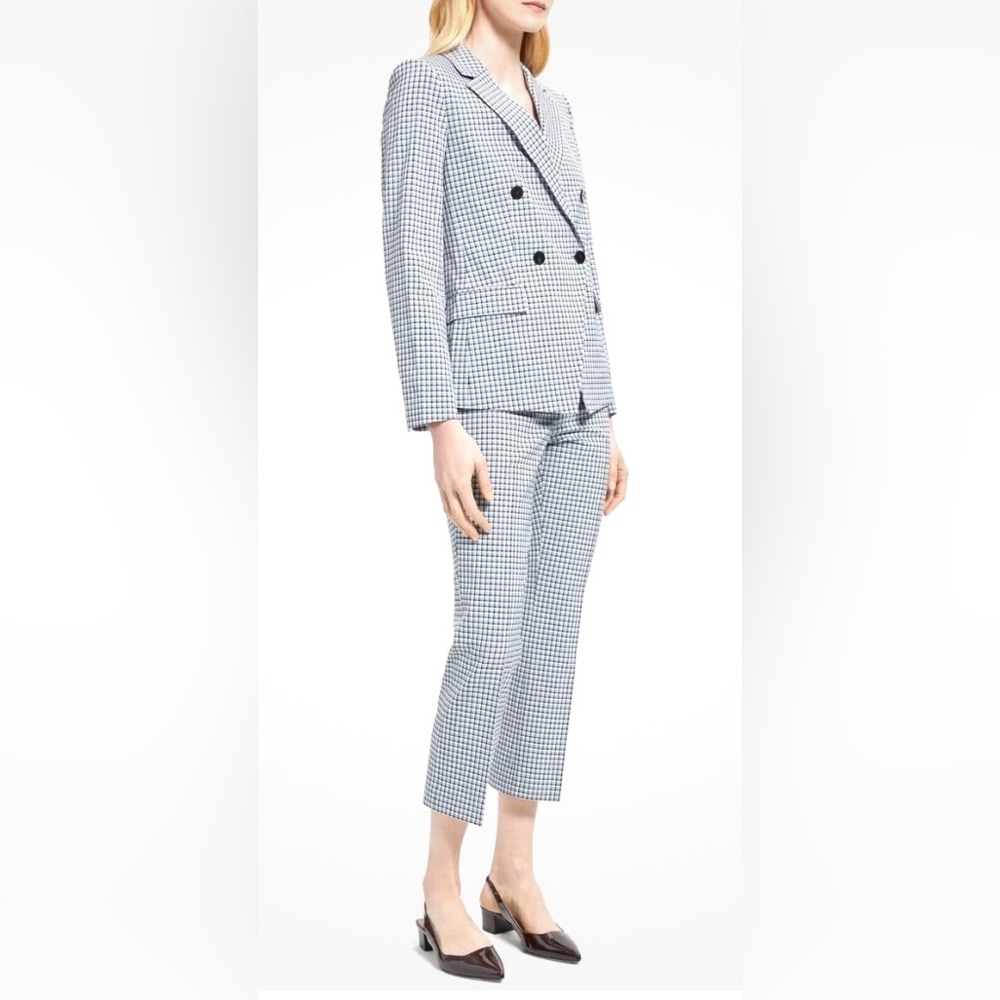 Theory Blue and White Plaid Suit
